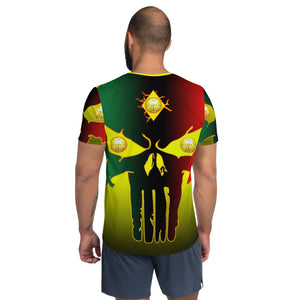 Yellow to Black Colors  Huge 3 Eye Skull All-Over Print Men's Athletic T-shirt