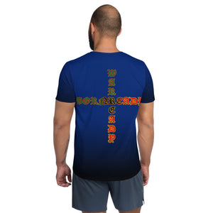 Blue to Black Colors  Bornready Warready 3 Eye Skull All-Over Print Men's Athletic T-shirt