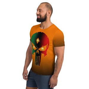 Orange to Black Colors  Bornready Warready 3 Eye Skull All-Over Print Men's Athletic T-shirt