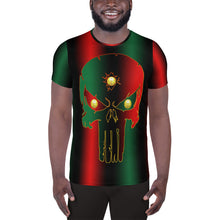 Load image into Gallery viewer, Pan African flag Colors Bornrready Warready 3 Eye Skull Style 2, All-Over Print Men&#39;s Athletic T-shirt
