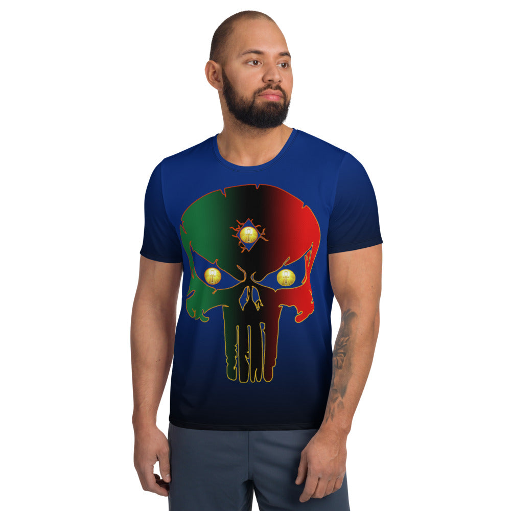 Blue to Black Colors  Bornready Warready 3 Eye Skull Style 2, All-Over Print Men's Athletic T-shirt