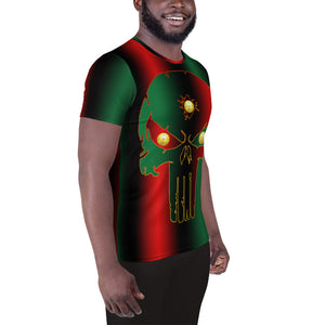 Pan African flag Colors Bornrready Warready 3 Eye Skull Style 2, All-Over Print Men's Athletic T-shirt