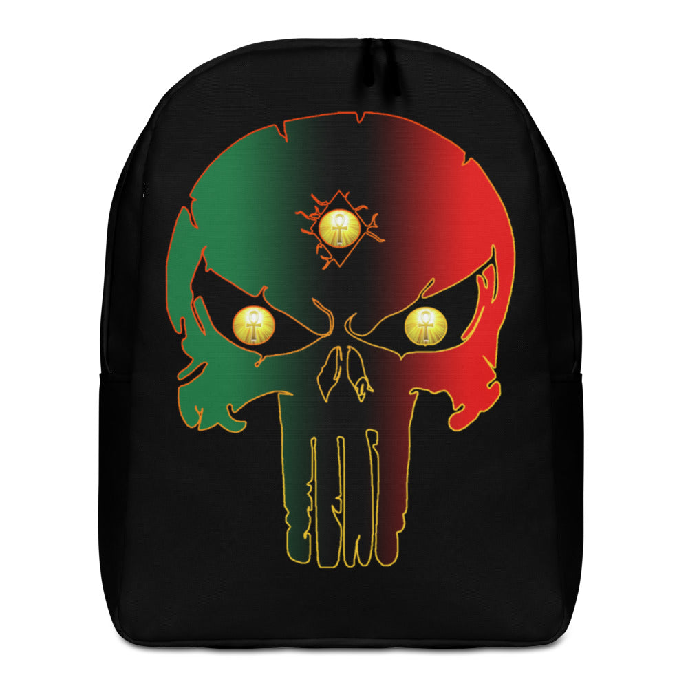 Color Black Pan African flag color 3rd eye skull Minimalist Backpack