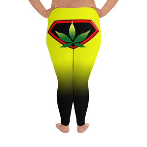 Yellow Cannabis woman logo back side All-Over Print Plus Size Leggings