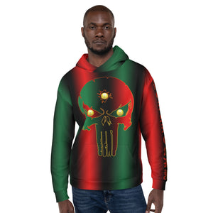 Pan African flag Coloring style Bornready warready  backside style 1 Unisex Hoodie