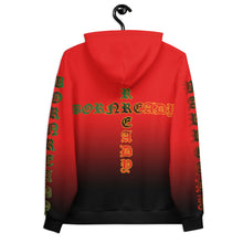 Load image into Gallery viewer, Red to black Coloring style Bornready warready  backside style 1 Unisex Hoodie
