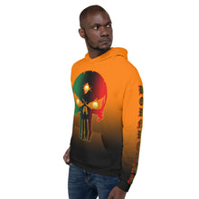 Load image into Gallery viewer, Orange to black Coloring style Bornready warready  backside style 1 Unisex Hoodie
