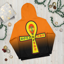 Load image into Gallery viewer, Orange to black Coloring style Bornready warready  backside style 2 Unisex Hoodie
