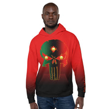 Load image into Gallery viewer, Red to black Coloring style Bornready warready  backside style 2 Unisex Hoodie
