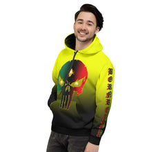 Load image into Gallery viewer, Yellow to black Coloring style Bornready warready  backside style 2 Unisex Hoodie
