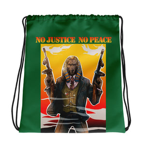 Green No Justice No Peace Drawstring bag