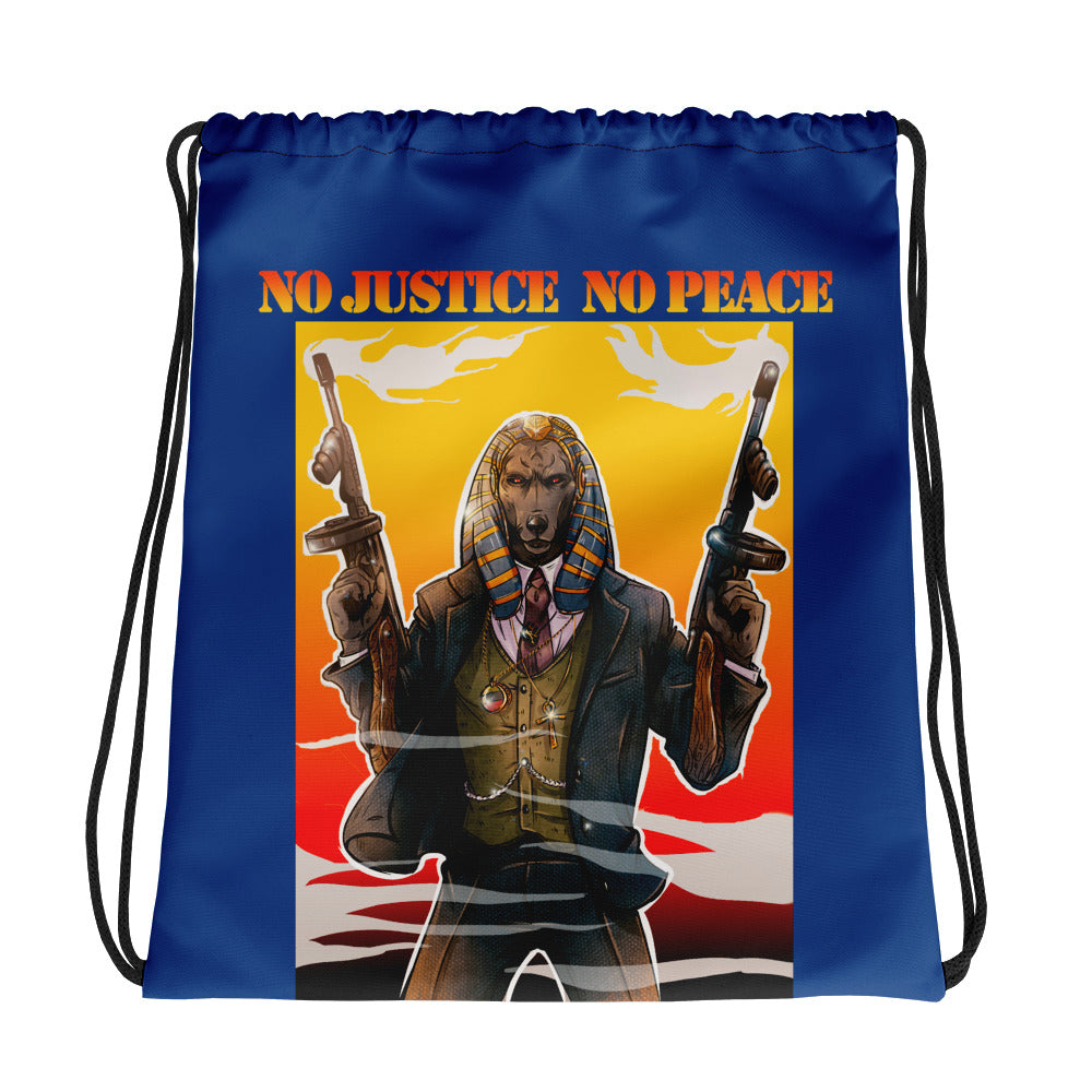 Blue No peace No Justice Drawstring bag