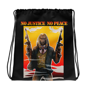 Black No justice No peace Drawstring bag