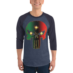 Pan AFrican Coloring 3 Eye skull 3/4 sleeve raglan shirt